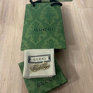 Gucci Gold GG Logo Earrings with Green Pouch